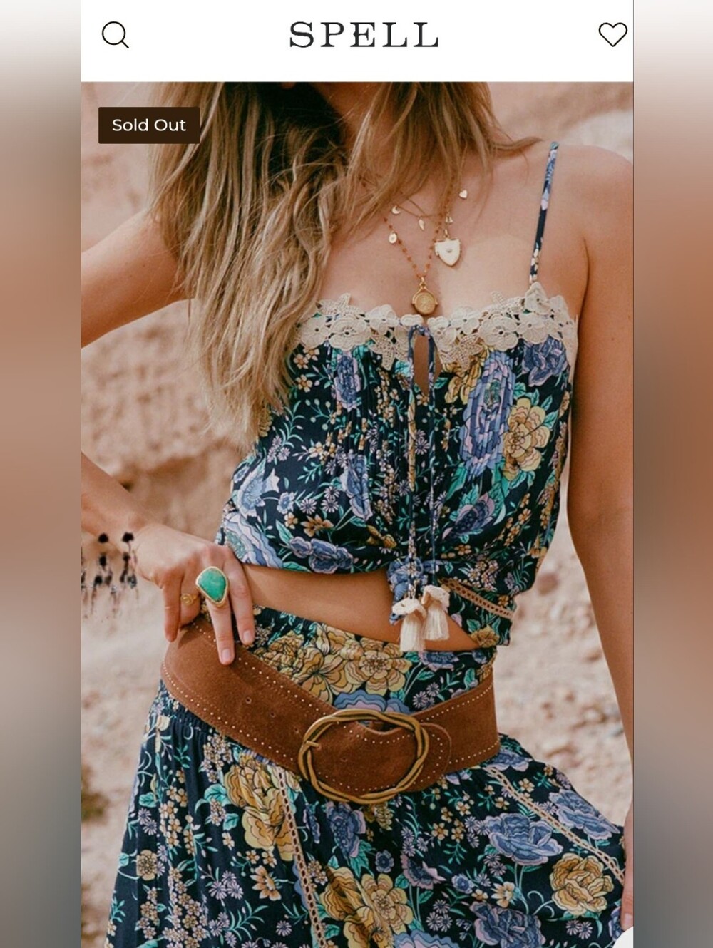 Spell Full Bloom Lace-Trim Cami with Tie Front